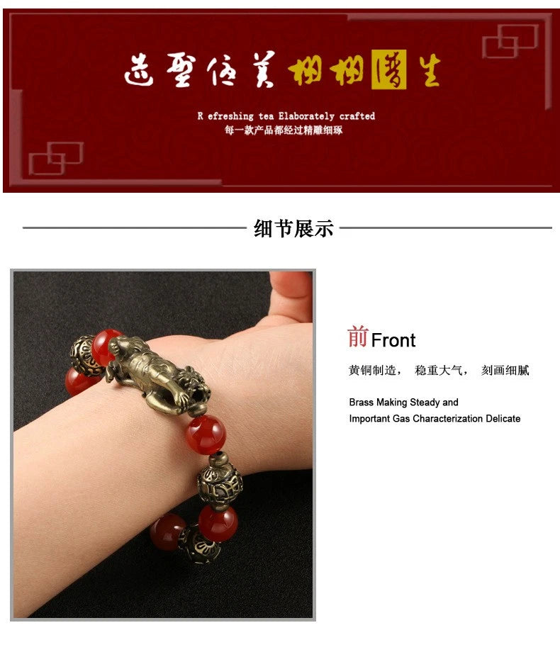 Brass Bead Bracelet Handcrafted Cord Jewelry Copper Beads Men Women Gift 07FC0E-D4 - KOEEK