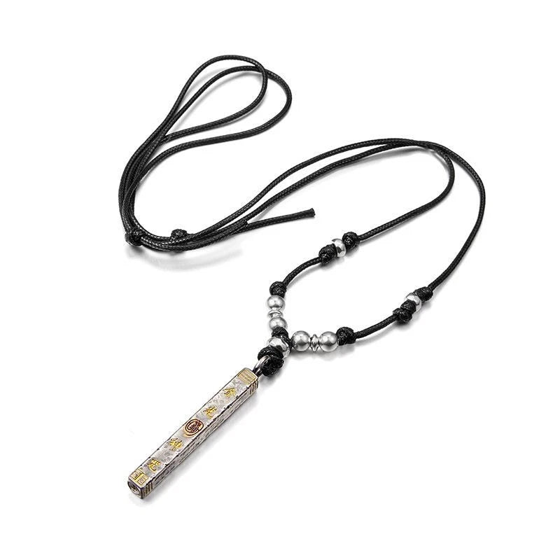 Silver Plated Taoist Jin Guang Script Pendant Necklace Amulet Vintage 1pc 07FC0E-D4 - KOEEK