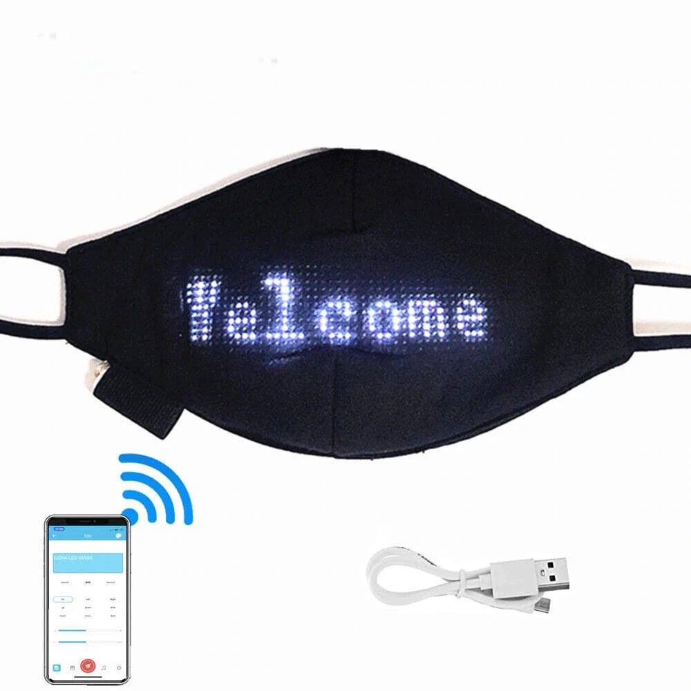 LED Programmable Cotton Face Mask Custom Sign USB Rechargeable Halloween Party 07FC0E-D4 - KOEEK