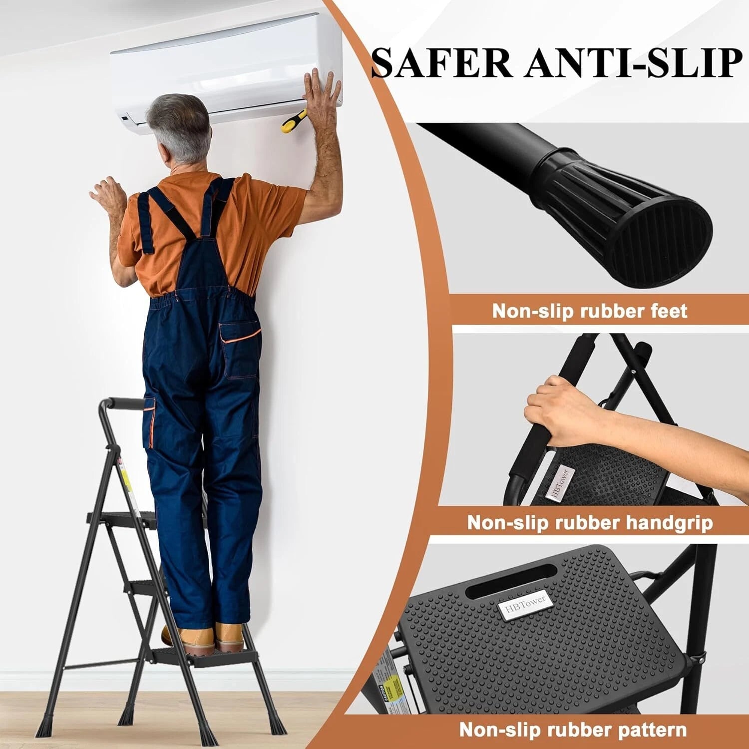 3 Steps,folding step stool with wide non-slip treads,sturdy,convenient handrails 07FC0E-D4 - KOEEK