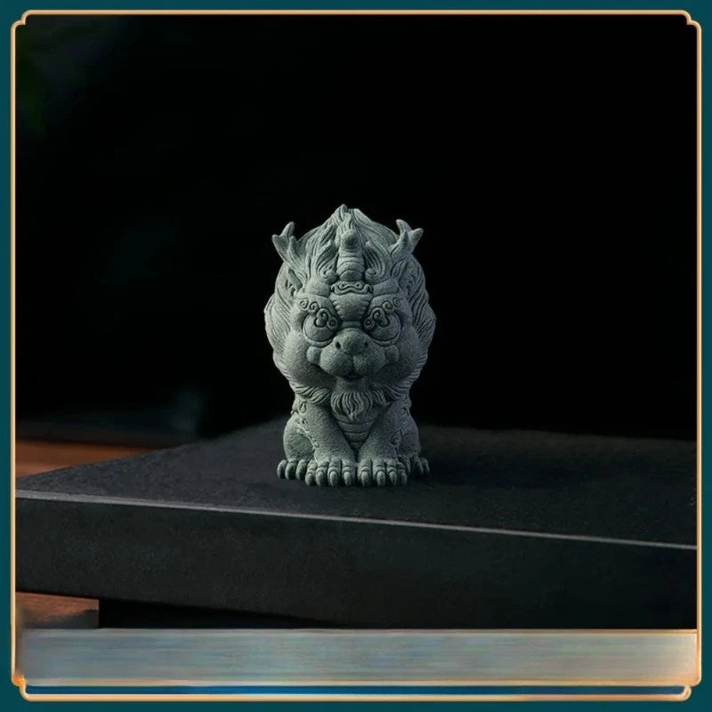 7cmChinese Rui Beast Luck Kirin Statue Green Stone Feng Shui Decoration Tea Pet 07FC0E-D4 - KOEEK