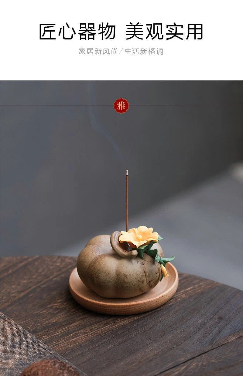 Ceramic Pumpkin Stick Incense Holder Zen Tea Room Home Indoor Decor 07FC0E-D4 - KOEEK