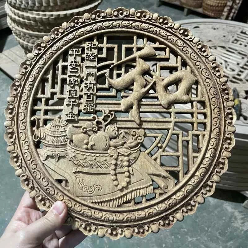Dongyang Camphor Wood Carving Wall Hanging 28cm Entryway Living Room Decor 07FC0E-D4 - KOEEK