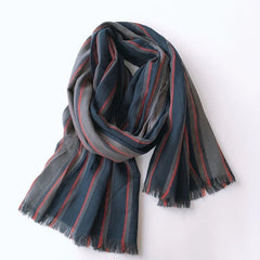 Mens  Cotton Striped Breathable Casual Scarf 2.2m Long Neckerchief Shawl 07FC0E-D4 - KOEEK
