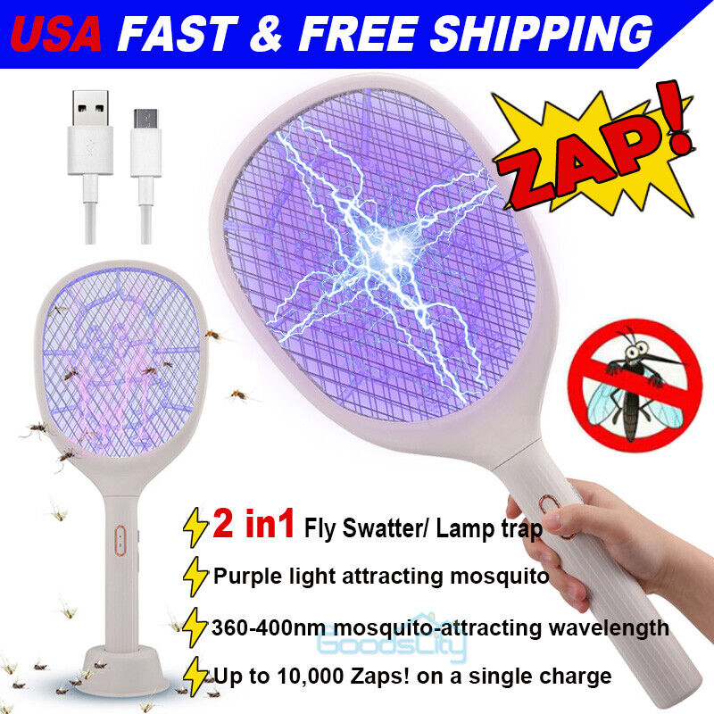 ny håndholdt USB genopladelig myggefluesmækker Bug Insect Zapper Killer ketcher