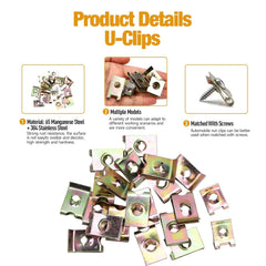 new 200PCS Car U‑Clips with Screw Assortment Kit, Automotive Screws Chrome/Brass 07FC0E-D4 - KOEEK