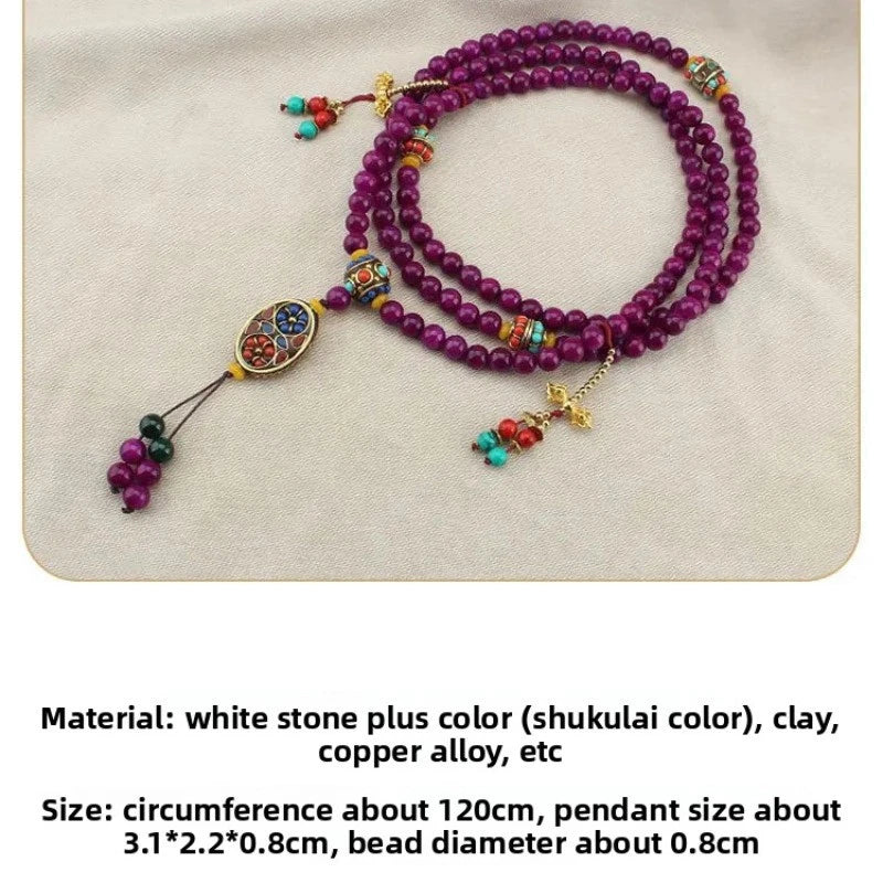 Exquisite Retro Nepal Luck Stone Long Necklace Tassel Crossbody Chain Bracelet 07FC0E-D4 - KOEEK