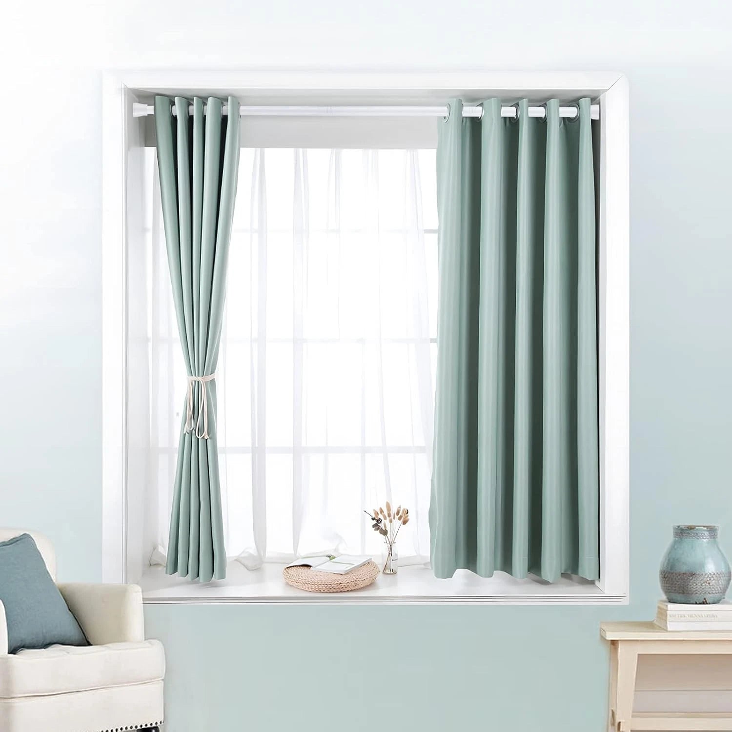 White Tension Curtain Rod for Windows 28 to 48 inch, Adjustable Expandable 07FC0E-D4 - KOEEK