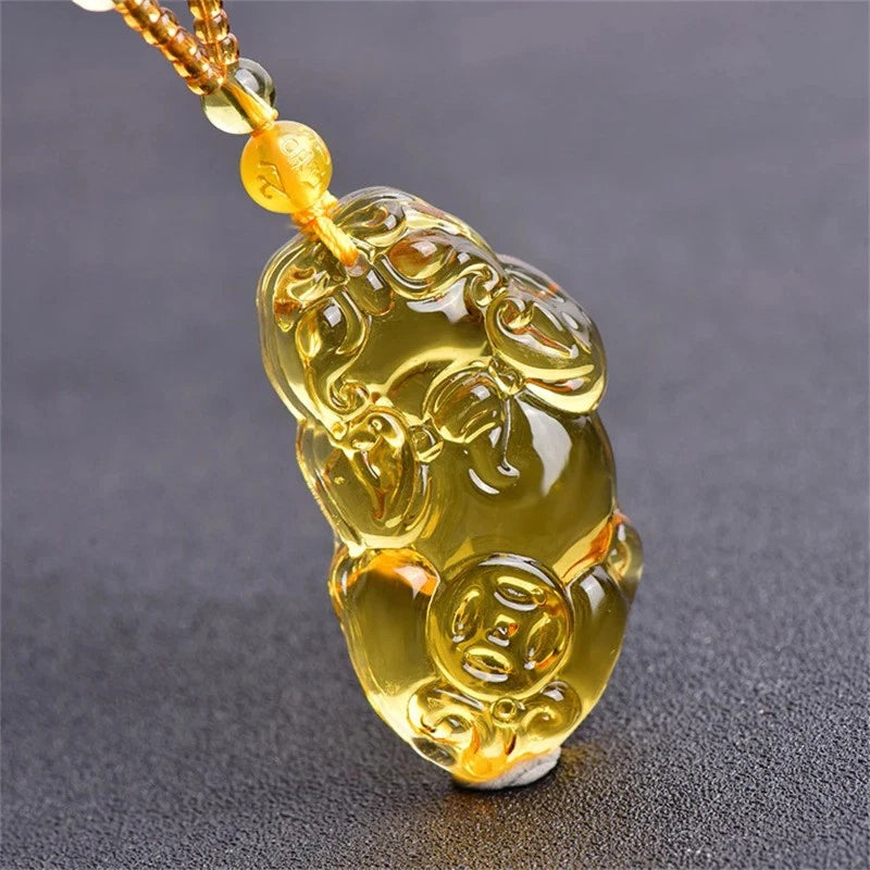1Pc Yellow Crystal Hand-Carved Chinese Pendant Amulet Jewelry Necklace Gift 07FC0E-D4 - KOEEK