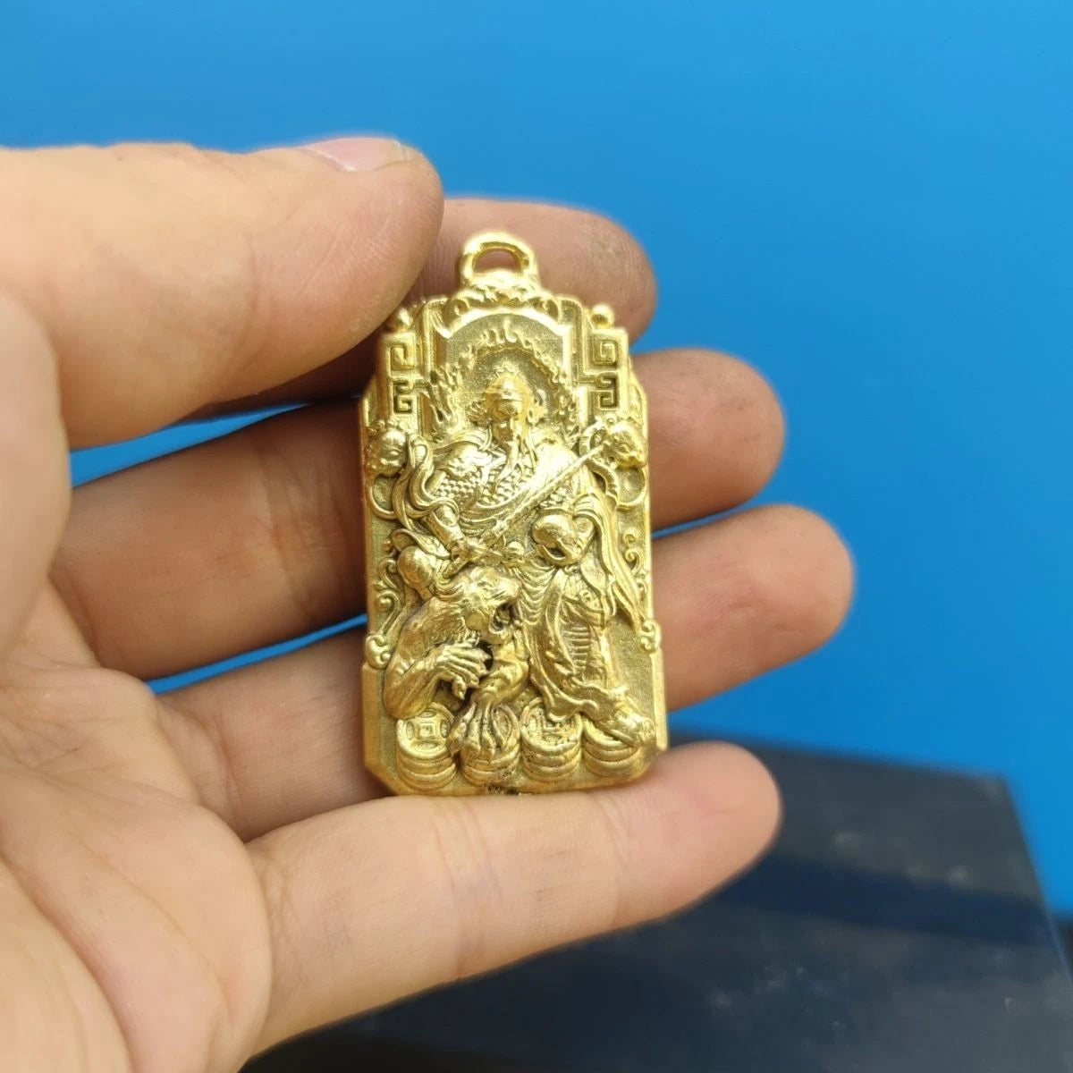 Brass Taoist Zhao Gongming Wealth God Pendant Tag Talisman Keychain Charm 07FC0E-D4 - KOEEK