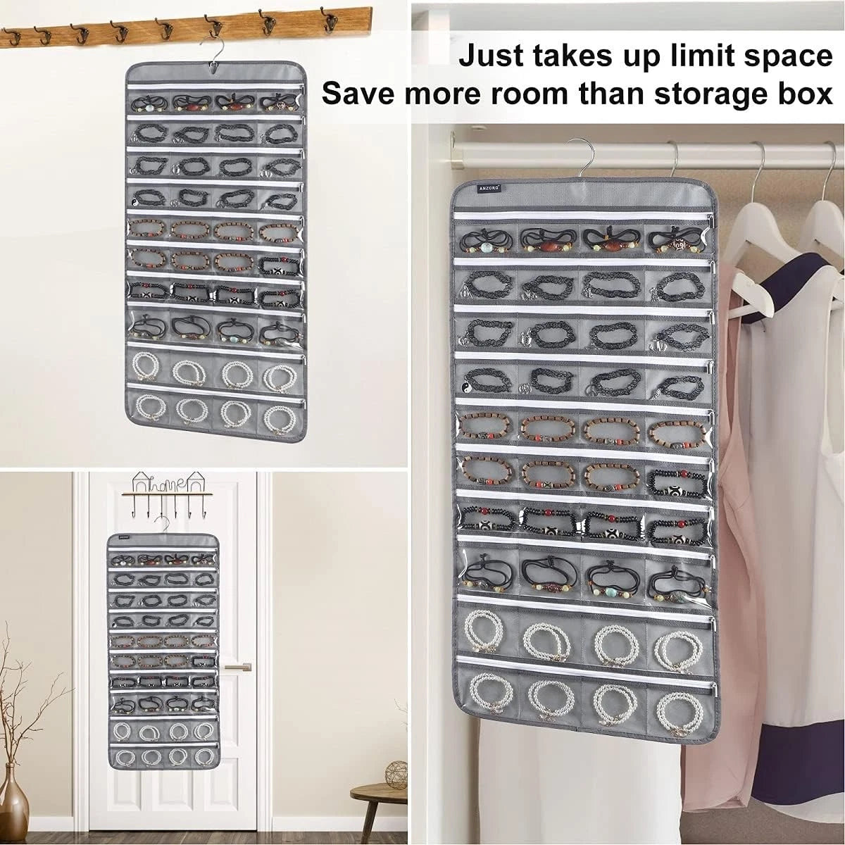 80 zippered pockets hanging jewelry organizer for storing jewelry 07FC0E-D4 - KOEEK