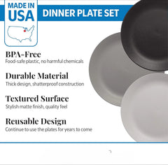 Ultra-Durable Plastic 10 inch Dinner Plates in Grey Stone | Set of 6 Reusable 07FC0E-D4 - KOEEK
