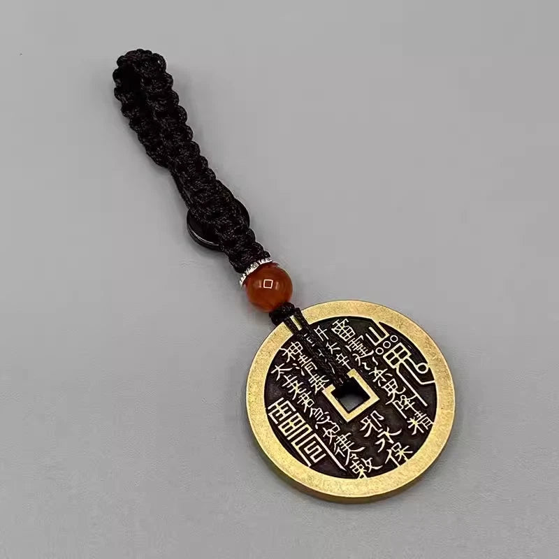 Longhu Mountain Cinnabar Key Chain Brass Eight Trigram Pendant Amulet Key Chain 07FC0E-D4 - KOEEK