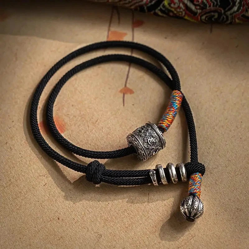 Tibetan Silver Hand-woven Six-character Mantra Bracelet Amulet Bangle Jewelry 07FC0E-D4 - KOEEK