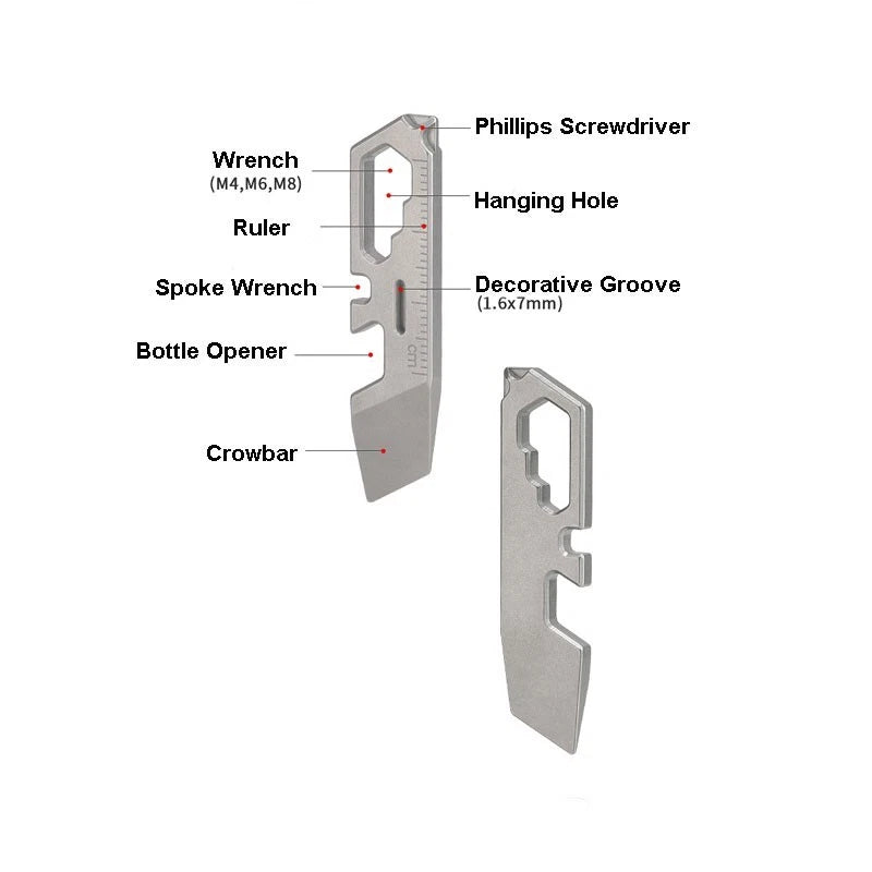 EDC Mini Titanium Alloy Keychain Pry Bar Crowbar Opener Ruler Wrench Multi Tools 07FC0E-D4 - KOEEK