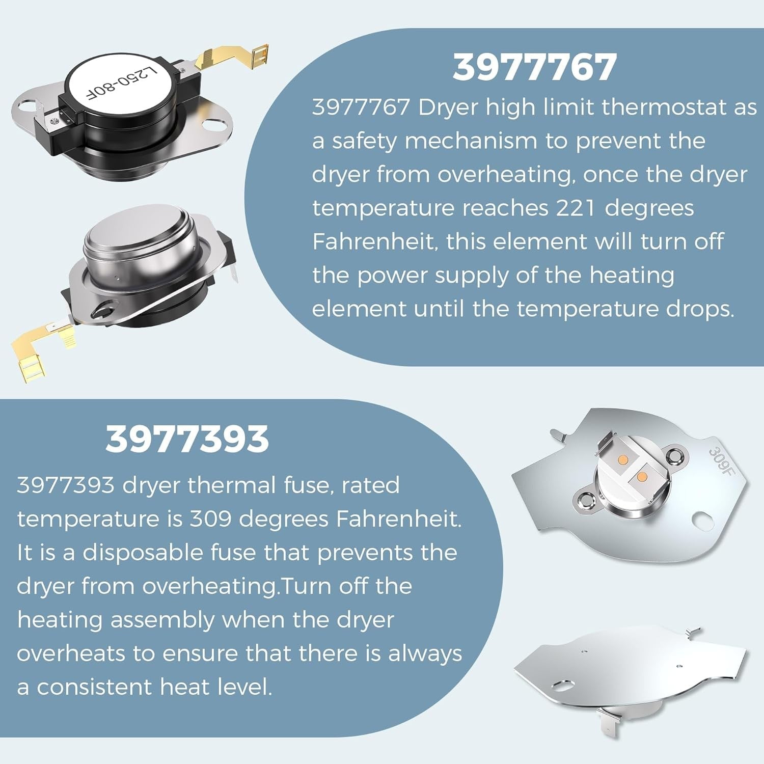new Upgraded 3977393 Dryer Thermal Fuse 3387134 Cycling Thermostat 3392519... 07FC0E-D4 - KOEEK