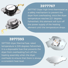 new Upgraded 3977393 Dryer Thermal Fuse 3387134 Cycling Thermostat 3392519... 07FC0E-D4 - KOEEK