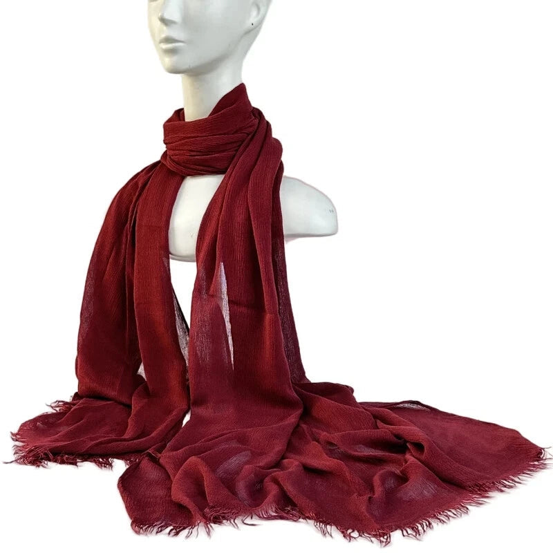 Cotton Viscose Scarf Muslim Long Hijab Solid Color Tassel Headscarves for Women 07FC0E-D4 - KOEEK
