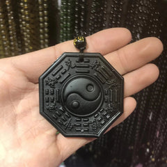 Chinese Obsidian Yin Yang Necklace Amulet Feng Shui Pendant Bead Chain 07FC0E-D4 - KOEEK