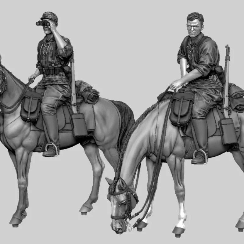 1/35 Resin Model Kit European Cavalry 2 Figures And Horse Unassembled Unpainted 07FC0E-D4 - KOEEK