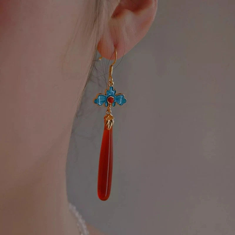 1Pair Exquisitely Chinese Agate Ear Pendant Earrings Hanfu Cheongsam Accessories 07FC0E-D4 - KOEEK