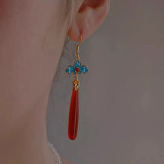 1Pair Exquisitely Chinese Agate Ear Pendant Earrings Hanfu Cheongsam Accessories 07FC0E-D4 - KOEEK