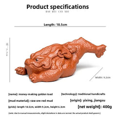 18.5cm Yixing Purple Clay Handmade Absorbing Wealth Toad Tea Pet Statue Ornament 07FC0E-D4 - KOEEK