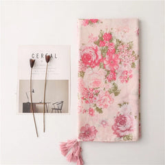 Womens Pink Floral Shawl Tassel Romantic Soft Flower Print Pashmina Wrap Scarf 07FC0E-D4 - KOEEK