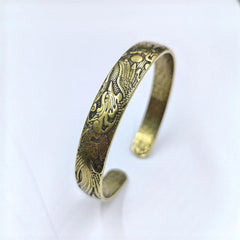 Vintage Brass Bangle Dragon Phoenix Open Copper Bracelet Chinese Style Jewelry 07FC0E-D4 - KOEEK