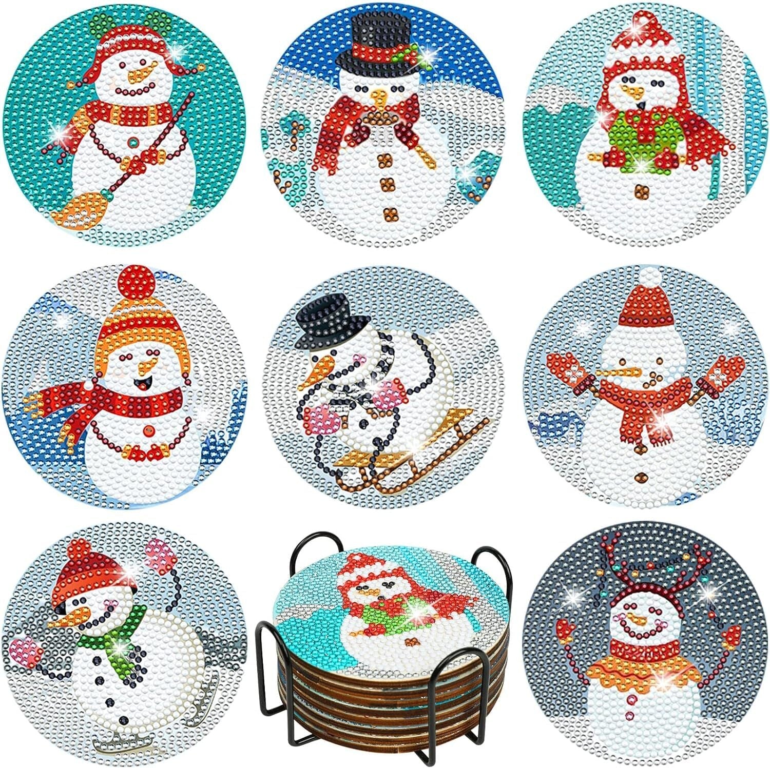 new 8 PCS Diamond Art Painting Coaster kit Christmas Winter Snowman 07FC0E-D4 - KOEEK