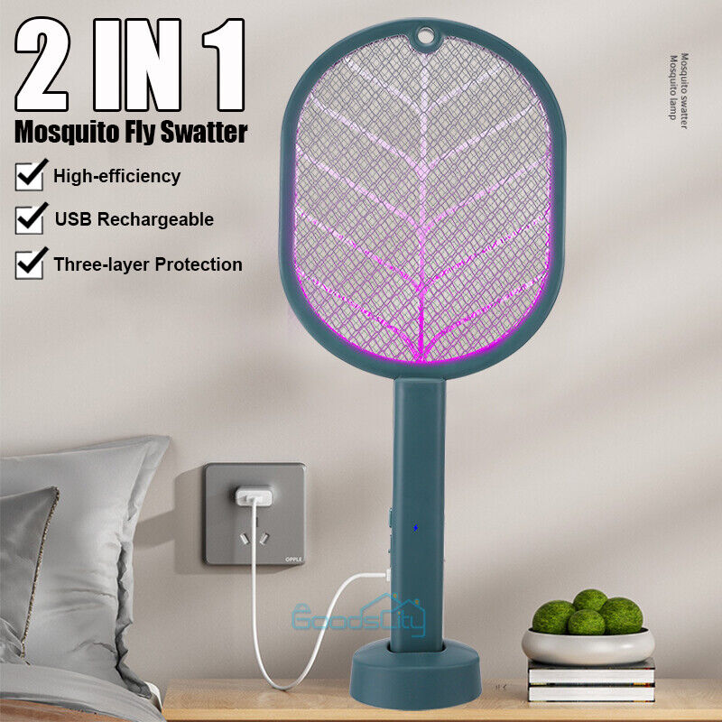 ny håndholdt USB genopladelig myggefluesmækker Bug Insect Zapper Killer ketcher