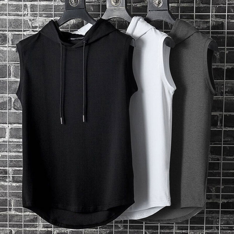 ny Herre Ermeløs hettegenser Fitness Gym Hette Sweat Hoody Gym Casual Sports Vest Topp