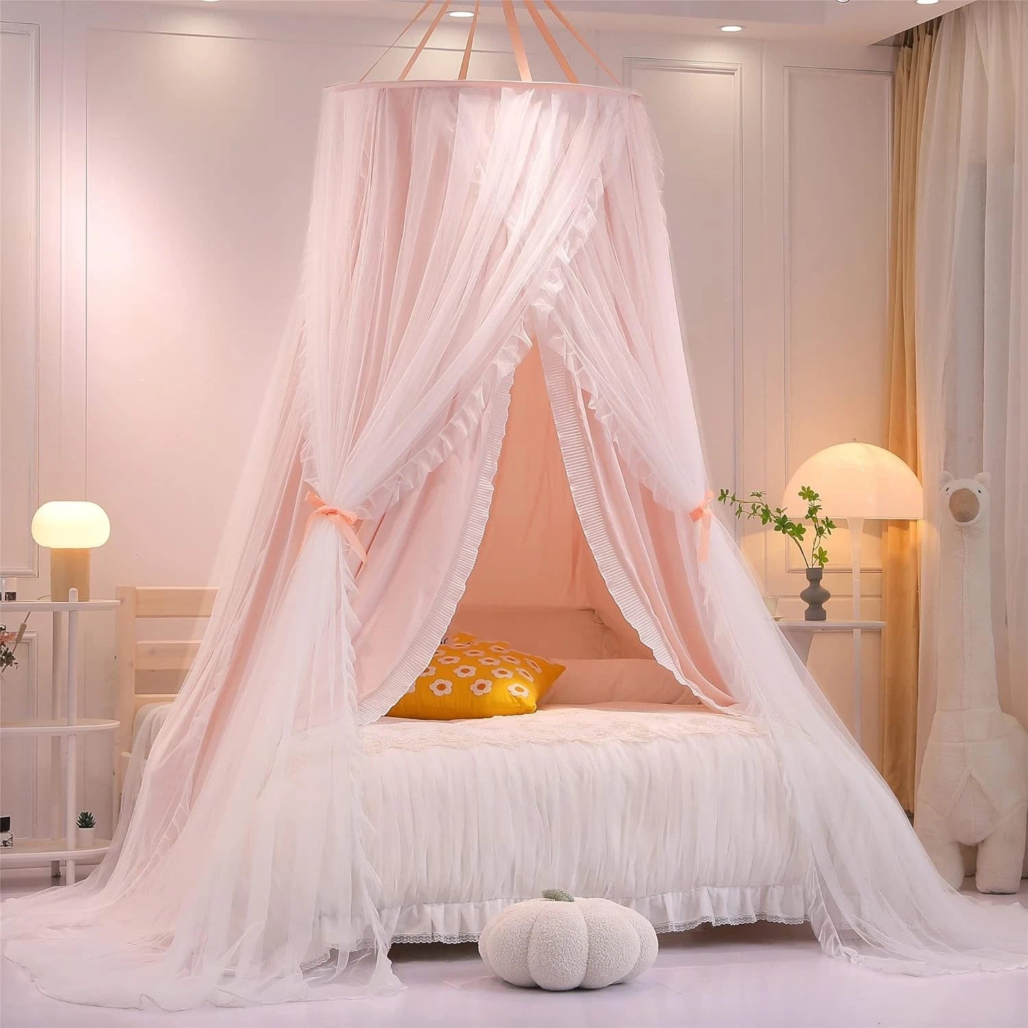 Double Layer Princess Round Dome Canopy Bed Curtain for Girls Adults,Children 07FC0E-D4 - KOEEK