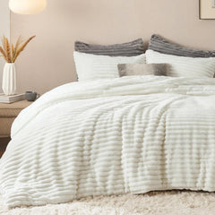 Queen Fluffy Comforter Set -3 pcs,1 plush queen comforter set with 2 pillowcases 07FC0E-D4 - KOEEK
