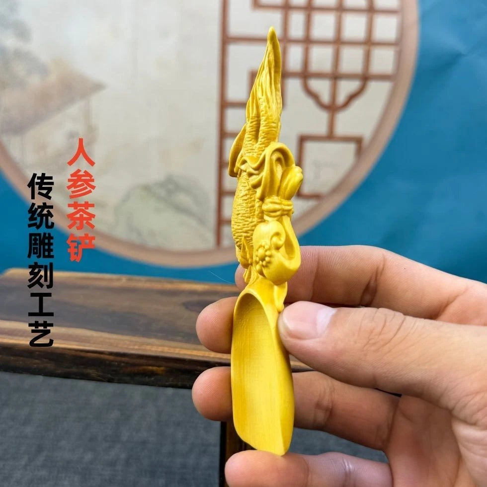 Boxwood Carved Ginseng Tea Scoop Hand Piece Fidget Décor Craft Wooden Ornament 07FC0E-D4 - KOEEK