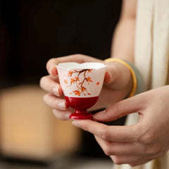 50ml High-foot Flower Mouth Master Cup Hand-painted Red Plum Kung Fu Tea Set 07FC0E-D4 - KOEEK