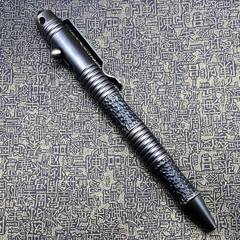 Outdoor Brass Retro Handcarved Meteorite Pattern Pocket Ballpoint Pen EDC Travel 07FC0E-D4 - KOEEK