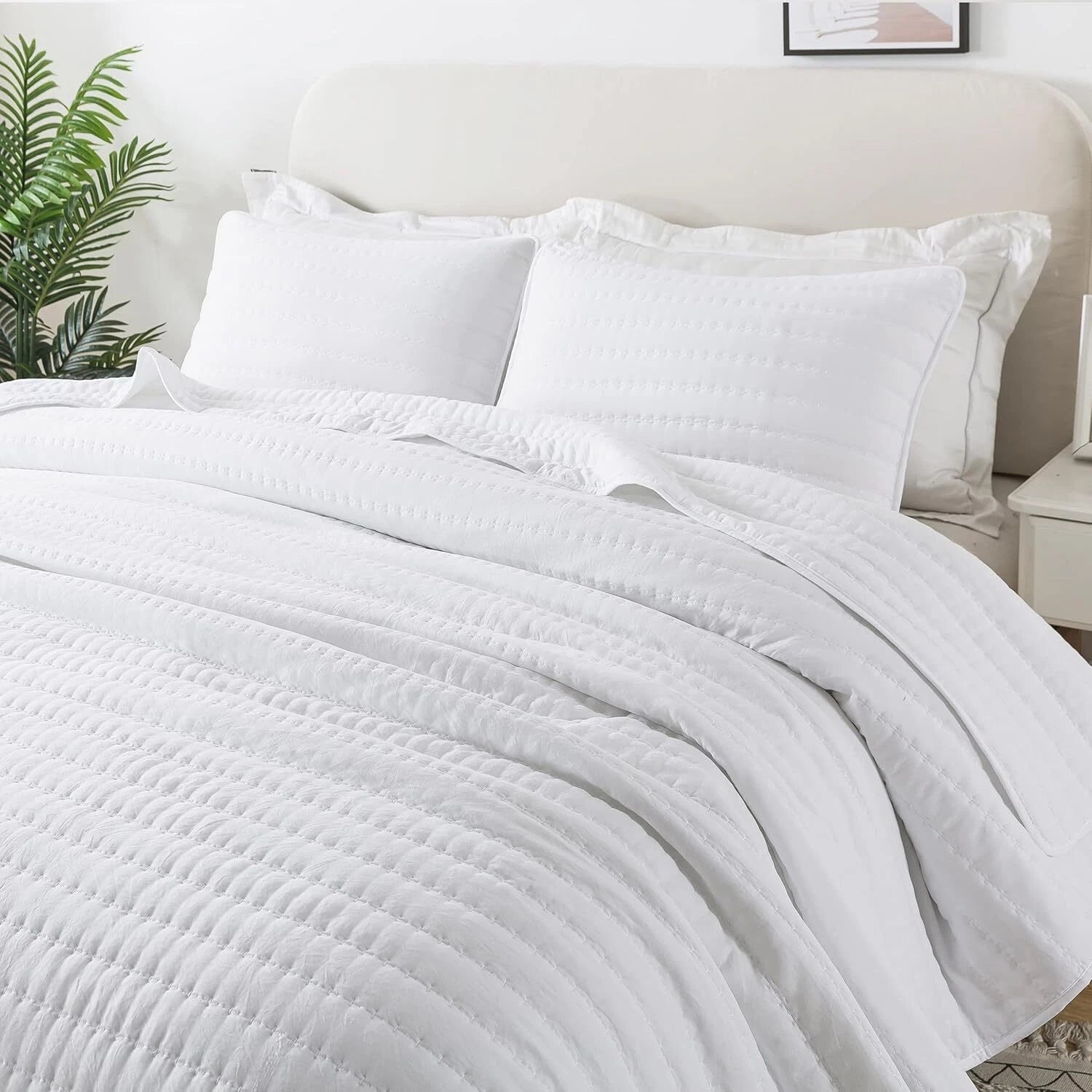 White Queen Size Quilt Bedding Sets with Pillow Shams, Full Lightweight Soft 07FC0E-D4 - KOEEK