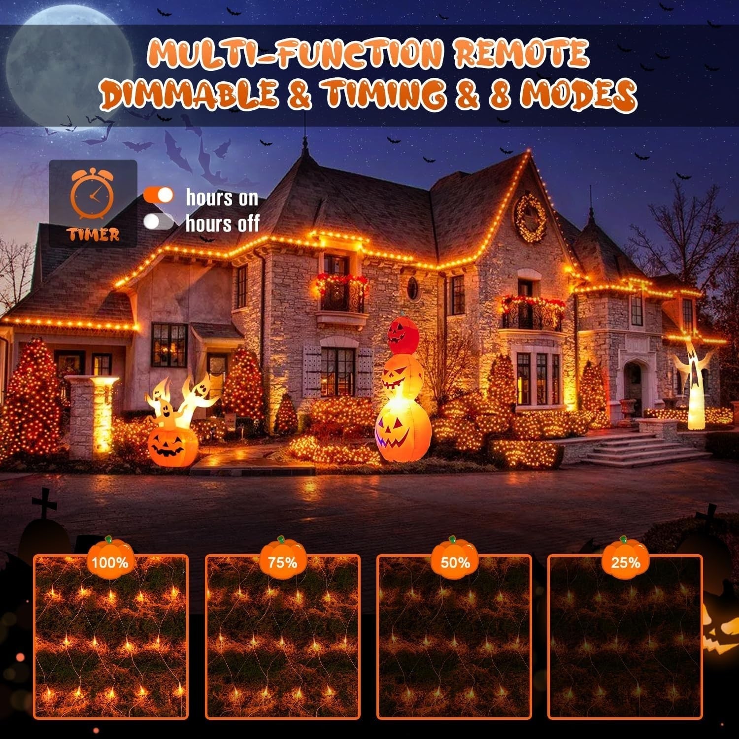 "Outdoor String Net Lights Mesh Fairy Christmas and Halloween Lights for Bushes 07FC0E-D4 - KOEEK