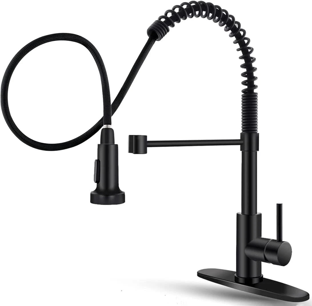 Black Kitchen Faucet with Pull Down Sprayer Stainless Steel Utility RV, Wet Bar 07FC0E-D4 - KOEEK