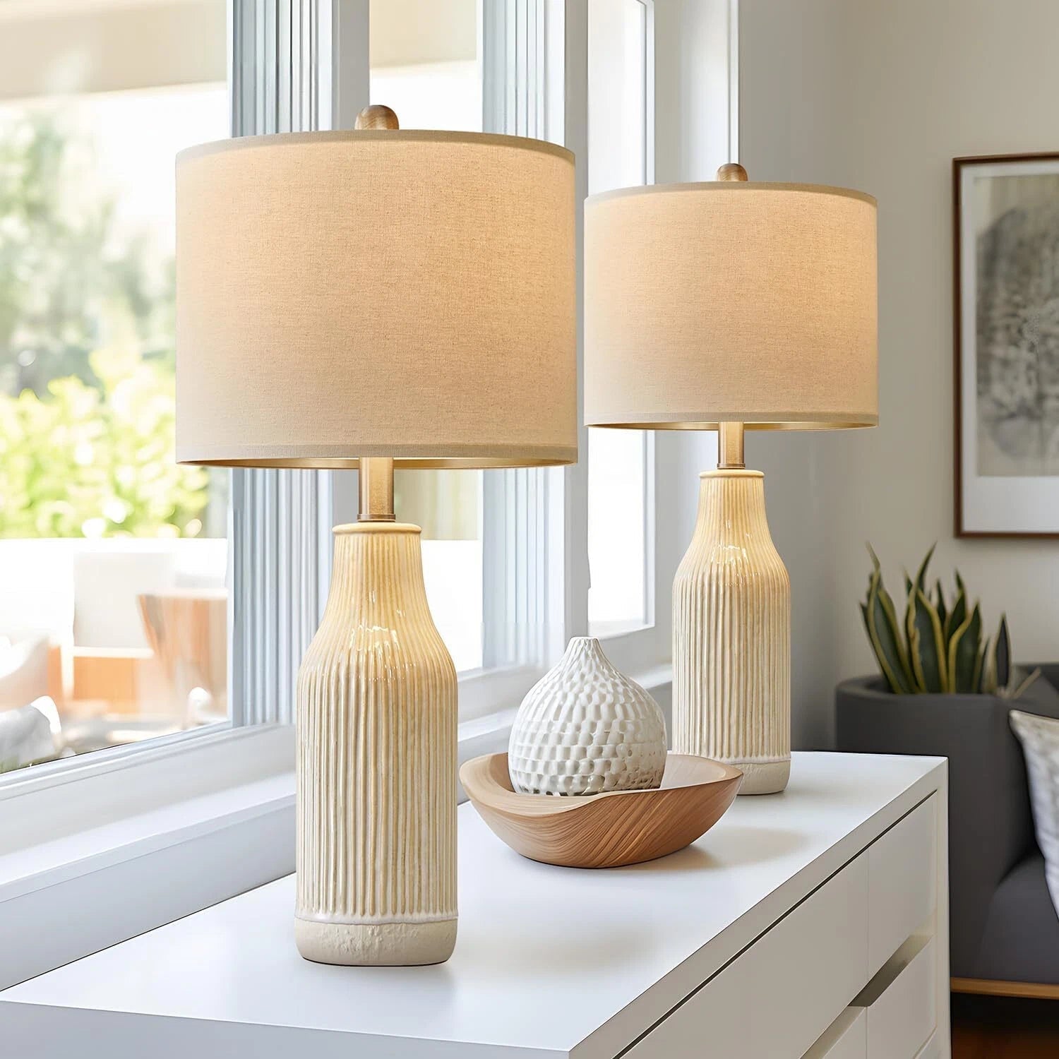 23.75-Inch Modern Ceramic Table Lamp (Set of 2), Nightstand Lamps 07FC0E-D4 - KOEEK