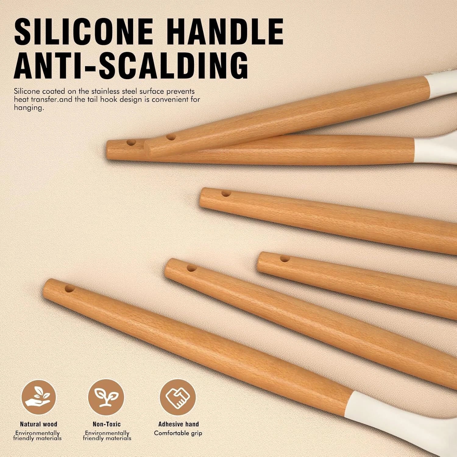Silicone Cooking Utensils Set - Silicone Kitchen Utensils Cooking Wooden Handles 07FC0E-D4 - KOEEK