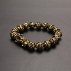Brass Pure Copper Six Words Mantra Bracelet Men’s Vintage Pixiu Feng Shui Bead 07FC0E-D4 - KOEEK