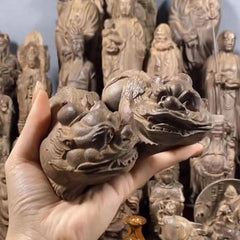 Agarwood Pixiu Figurine Pair 16cm Wood Carving Feng Shui Office Home Decor 07FC0E-D4 - KOEEK