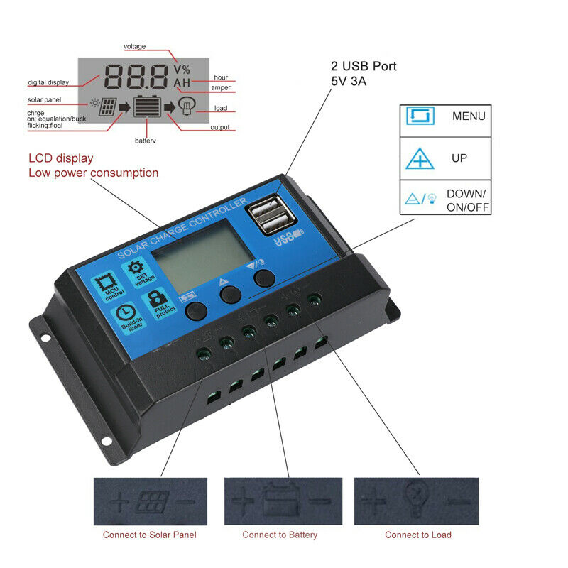 ny 12/24V 60/80/100A MPPT Solar Charge Controller Panel Batteriregulator Dual USB