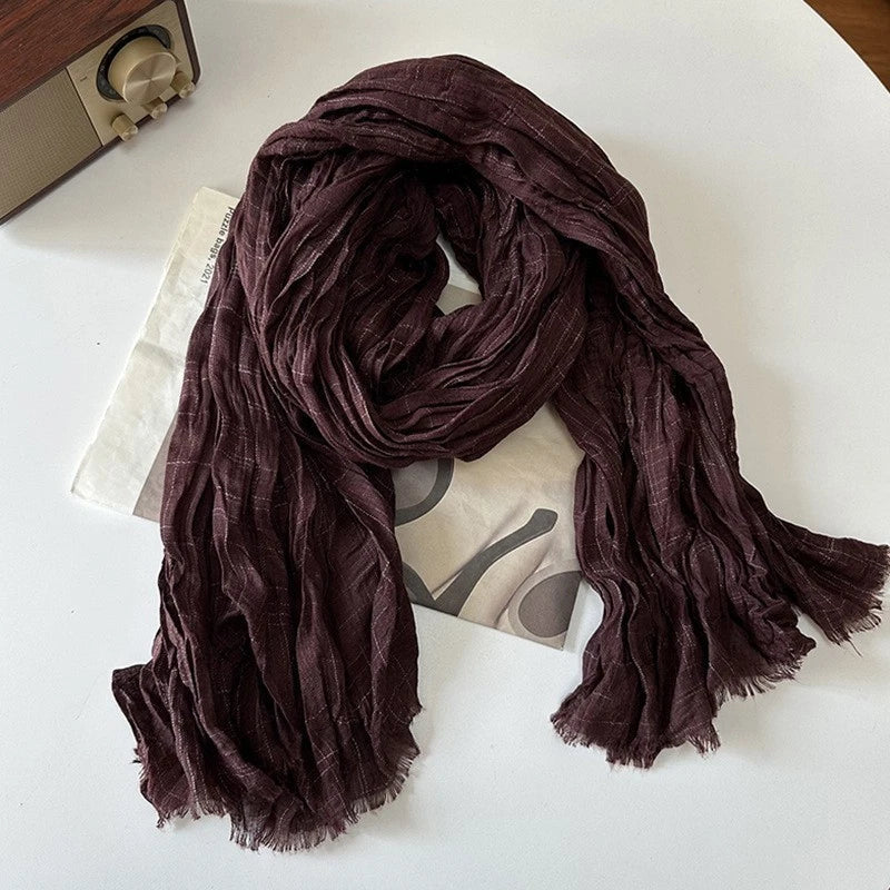 Mens Linen Cotton Wrinkled Pleated Winter Scarf Unisex Autumn Shawl Bandana 07FC0E-D4 - KOEEK