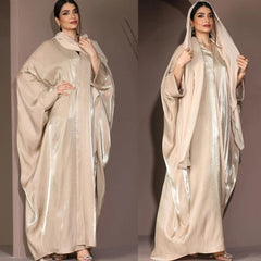 Dubai Women Muslim Batwing Sleeve Satin Open Abaya Cardigan Dress Dress Turkey 07FC0E-D4 - KOEEK