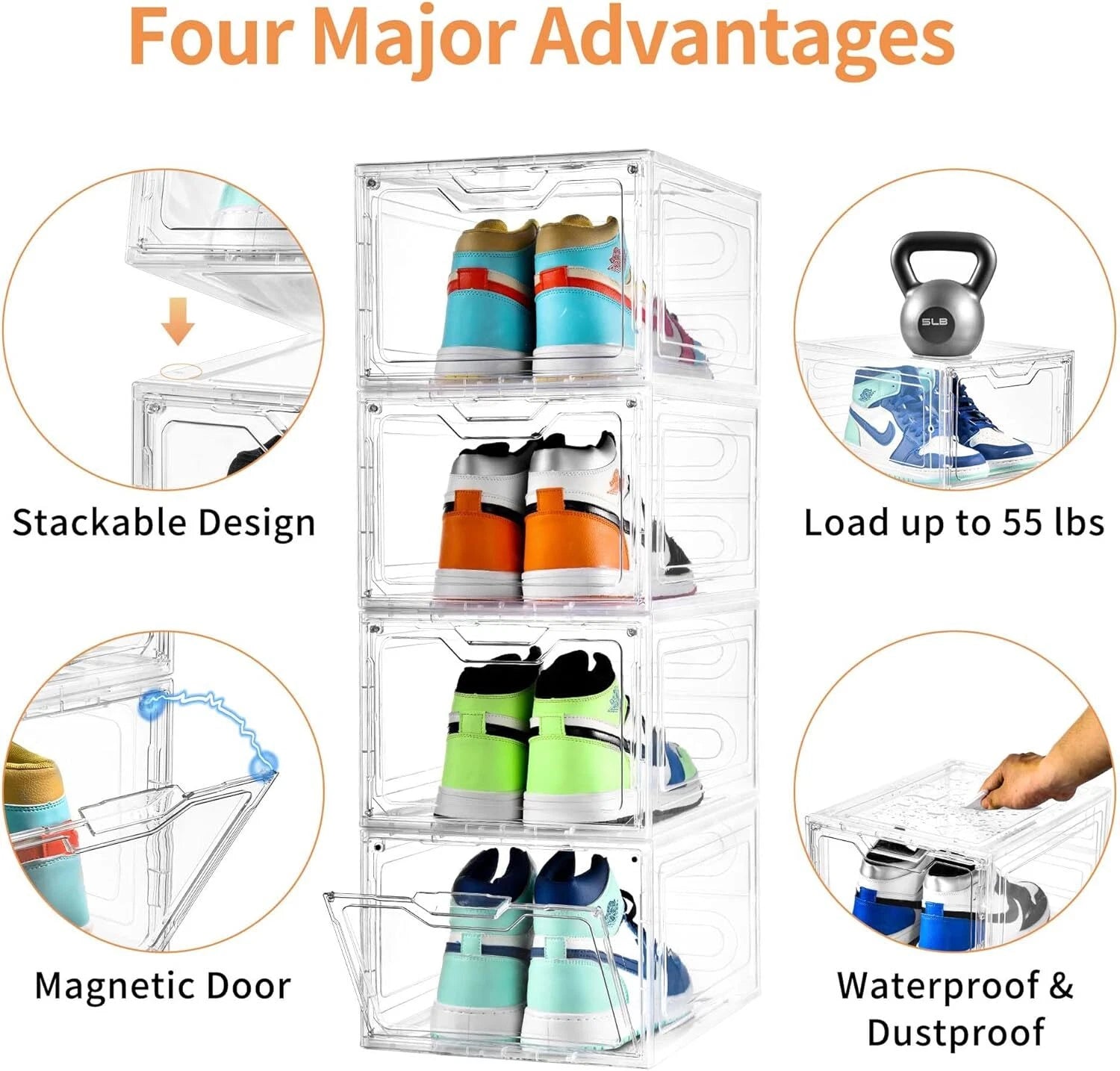 10-Pack Large Shoe Box Clear plastic stackable shoe box,holds up to size13 shoes 07FC0E-D4 - KOEEK