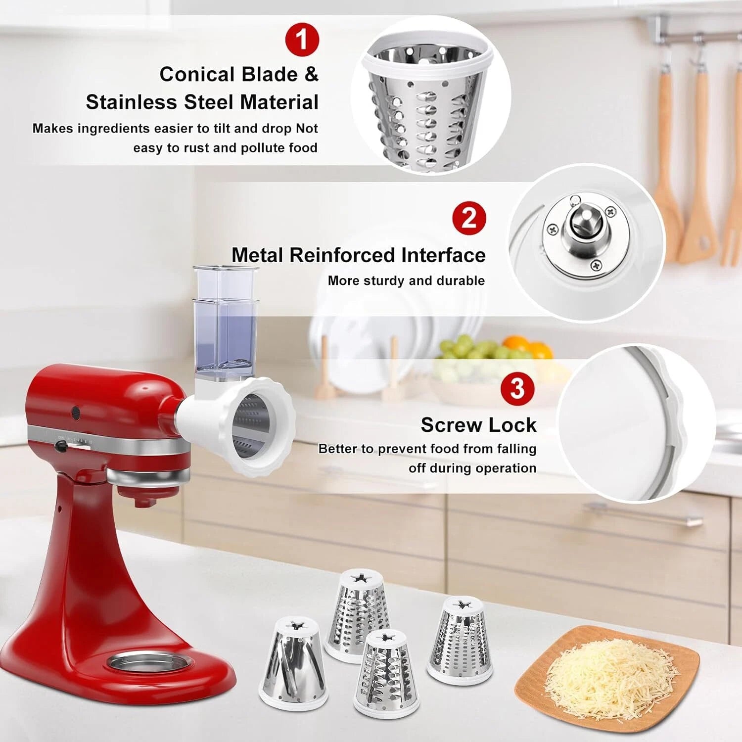 KitchenAid Stand Mixer, Food Slicer, Vegetable Chopper with 4 Blades 07FC0E-D4 - KOEEK