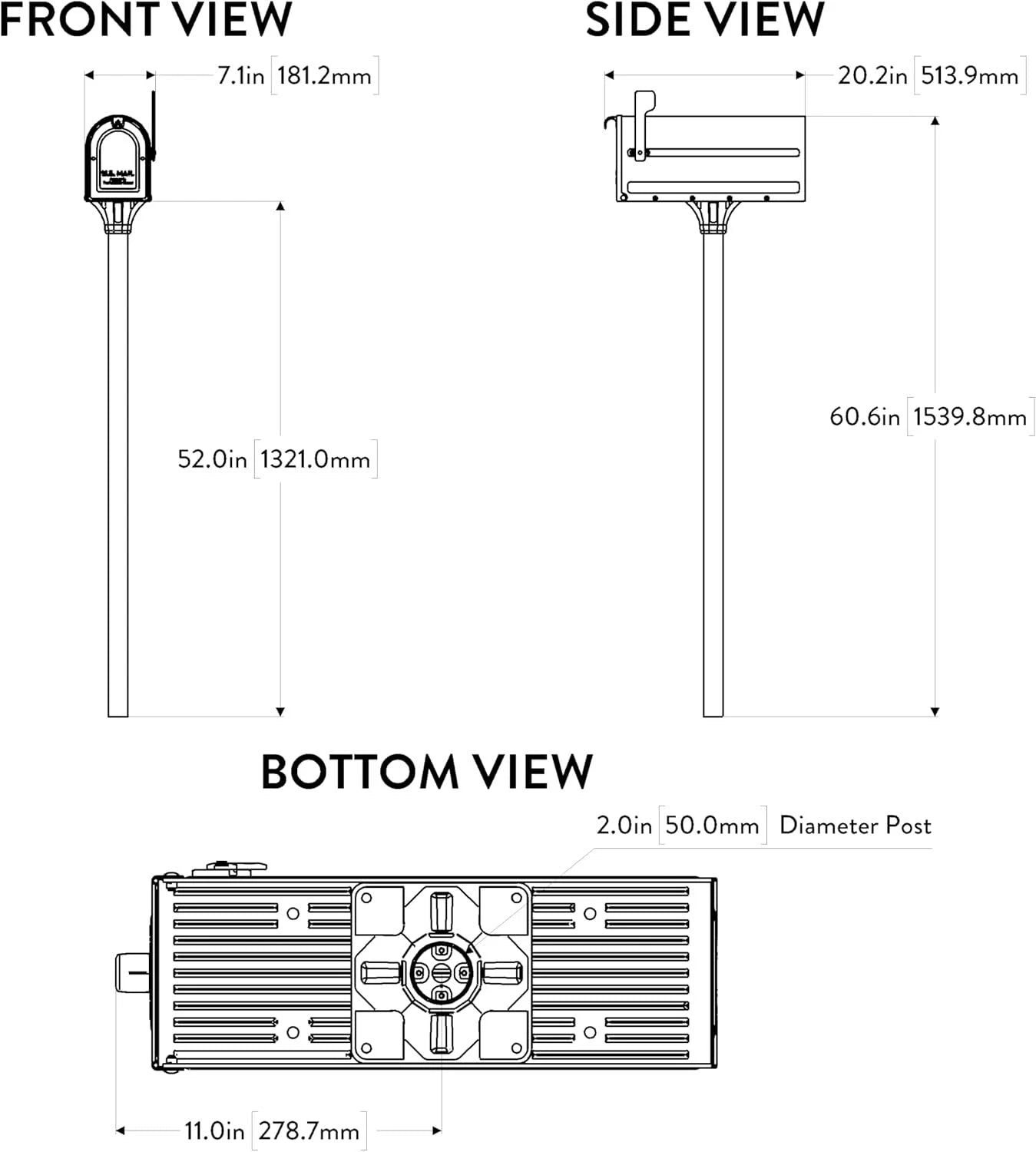 Mounted Mailbox and Floor Post Kit, Medium, Black 07FC0E-D4 - KOEEK